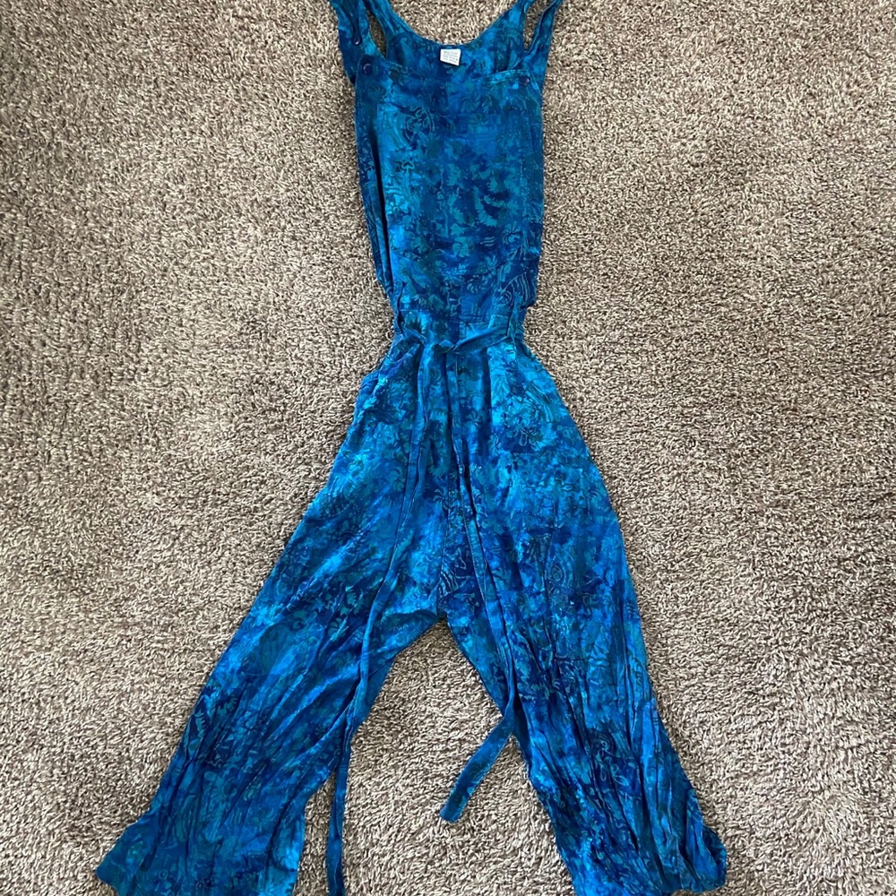 Blue Printed Overall Capri Jumper